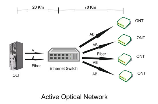 This is AON Diagram. AON means active optical network. Where OLT and ONT is used.