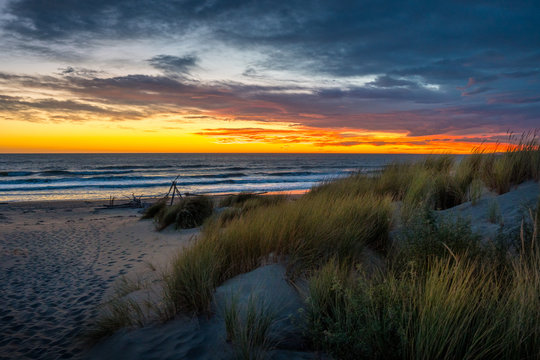 Amazing sunrise on the coast of New Zealand's South Island