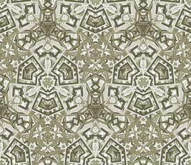 Vintage kaleidoscope seamless pattern. Geometric abstraction on white background. Useful as design element for texture and artistic compositions.
