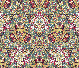 Kaleidoscope seamless pattern. Geometric abstraction on white background. Useful as design element for texture and artistic compositions.