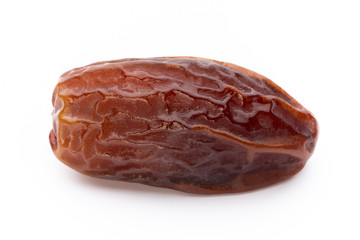 Dry dates isolated on white background. Top view. Flat lay pattern.