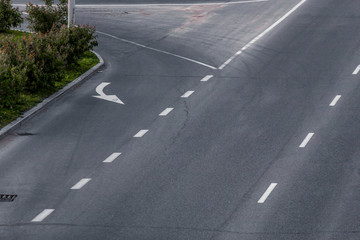 asphalt road with marking lines. view from above