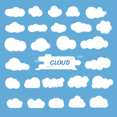 cloud icon set ,Flat vector design sky on blue background.