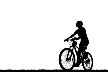 Silhouette man and bike relaxing on white  background