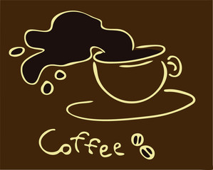 Coffee cup. Stylized drawing and text