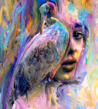 Beautiful female portrait with flowers and vibrant color