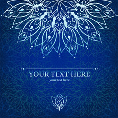 Vintage invitation card with mandala ornament. Template frame design for card. Can be used for packaging, invitations, Valentine's Day decoration, bag template. Frame and place for text