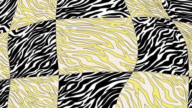 Seamless young animation of psychedelic zebra print with duotono colors.Art collage leopard and zebra pattern acid turbulence background.