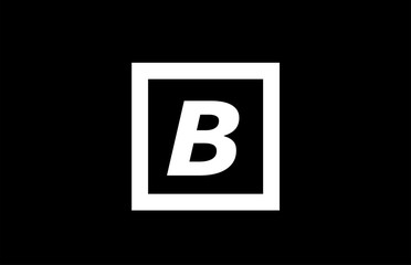 B black and white square alphabet letter logo icon design