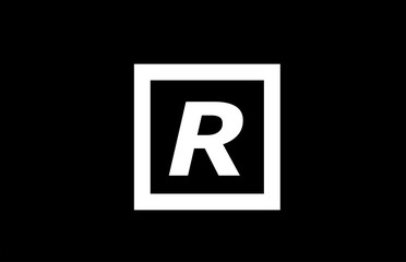 R black and white square alphabet letter logo icon design