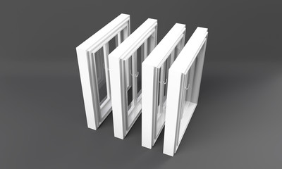 One door plastic window isolated on white. 3D illustration