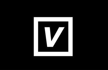 V black and white square alphabet letter logo icon design