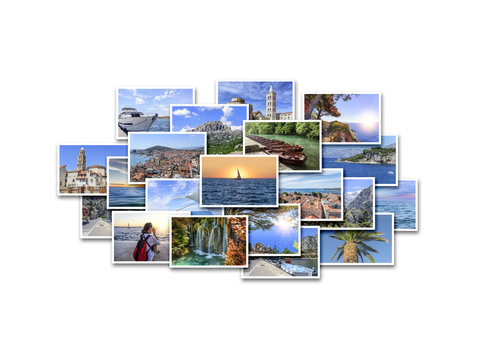Sea vacation, travel and interesting places in the summer. Collage of photos on a white background.