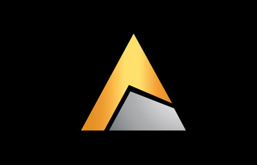 A gold golden silver grey alphabet letter logo icon design sign