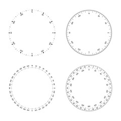 Circular protractor with dial and wind directions. Editable stroke width.