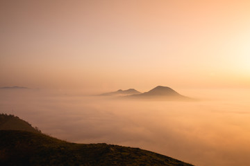 Fototapeta na wymiar Misty morning in Central Bohemian Highlands, Czech Republic