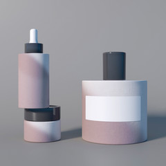 Cosmetic mock-up on grey background. 3d render. Modern design
