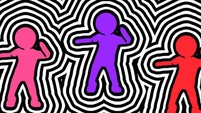 Seamless funny animation of minimal sketch characters dancing with wave effect. Stop motion zine culture video loop.