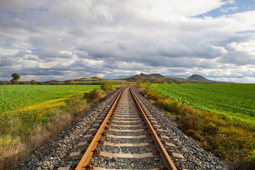 Fototapeta premium Single railway track in Rana, Czech Republic