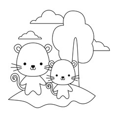 cute cats animals in landscape