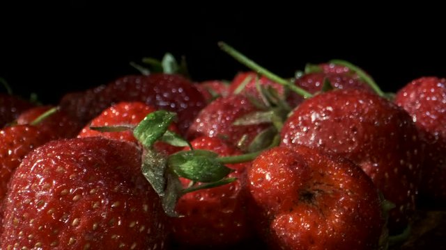 Fresh ripe strawberries, Close-up, Slow motion, Rotation 360 degrees