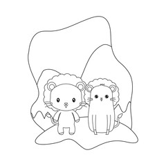 cute lions animals isolated icon