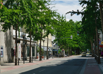Stadtansicht von Rosenheim in Bayern, die Prinzregentenstraße, vor der Fußgängerzone
