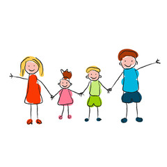Children drawing, Happy family. Drawing child of his family. Vector illustration on white background