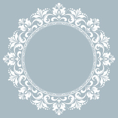 Decorative frame Elegant vector element for design in Eastern style, place for text. Floral blue border. Lace illustration for invitations and greeting cards