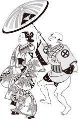 浮世絵　男女　その2　白黒	