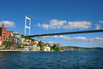 View of the first intercontinental bridge of Bosporus in Istanbul
