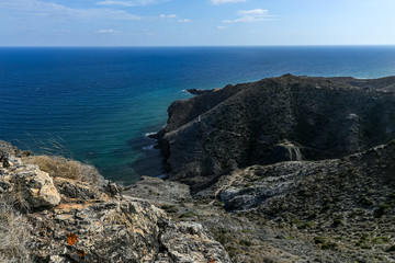 Fototapeta na wymiar Mountains and coastline landscape of the National Park of Calblanque in Murcia, Spain.
