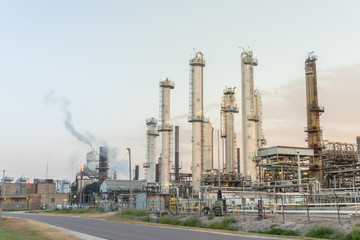 Fototapeta na wymiar Petroleum refineries or chemical plants at sunrise in Texas, USA