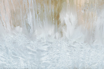 Frosty patterns on a frozen ice box in the early morning