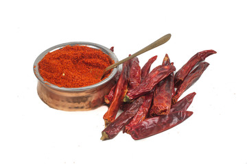 indian red chili powder isolated on white background