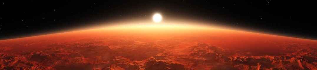 Panorama of Mars from the orbit of the planet at sunrise © ustas