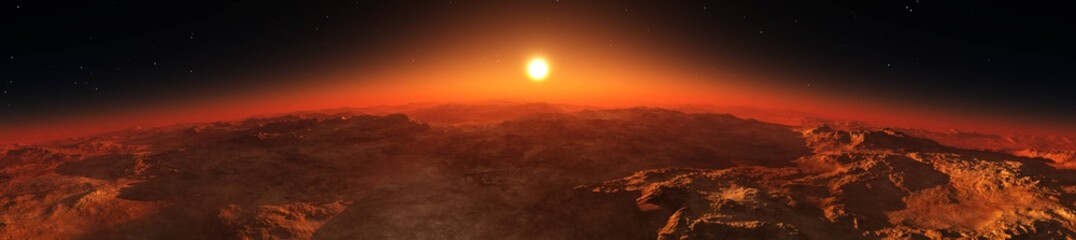 Panorama of Mars from the orbit of the planet at sunrise © ustas