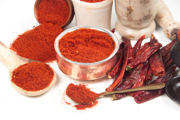 indian red chili powder isolated on white background