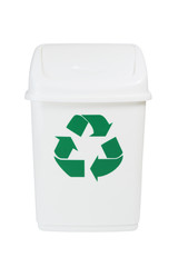 White plastic recycle bin isolated on white background