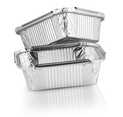 The square aluminium foil baking cups on white background