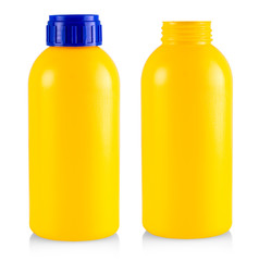 The yellow plastic bottle isolated on white background