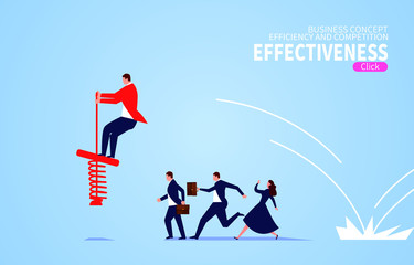 Businessman uses spring to jump in front of his companion