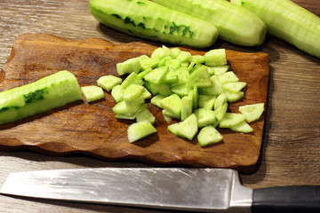 Sliced cucumber. Cook food. Food in the kitchen