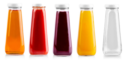 The Glass bottles of  juice isolated on white