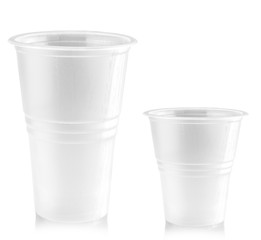 The Plastic cup disposable glass isolated on white background