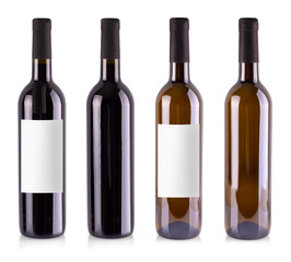 The red and white wine bottle  isolated over white background