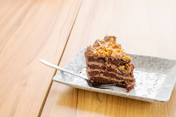 Cocoa cake on a wooden table