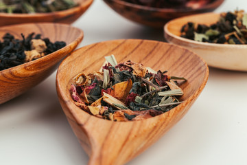 Heap of dried  tea leaves close up