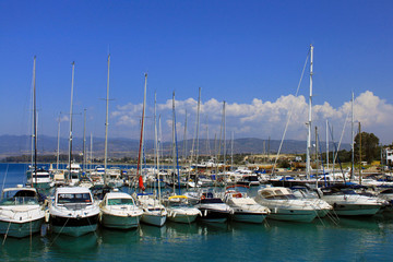 moored sail yachts in the seaport