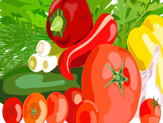 The flat pattern of the vegetables. Vegetable harvest at the farmers ' market. Gardening, vegetarianism. Vector